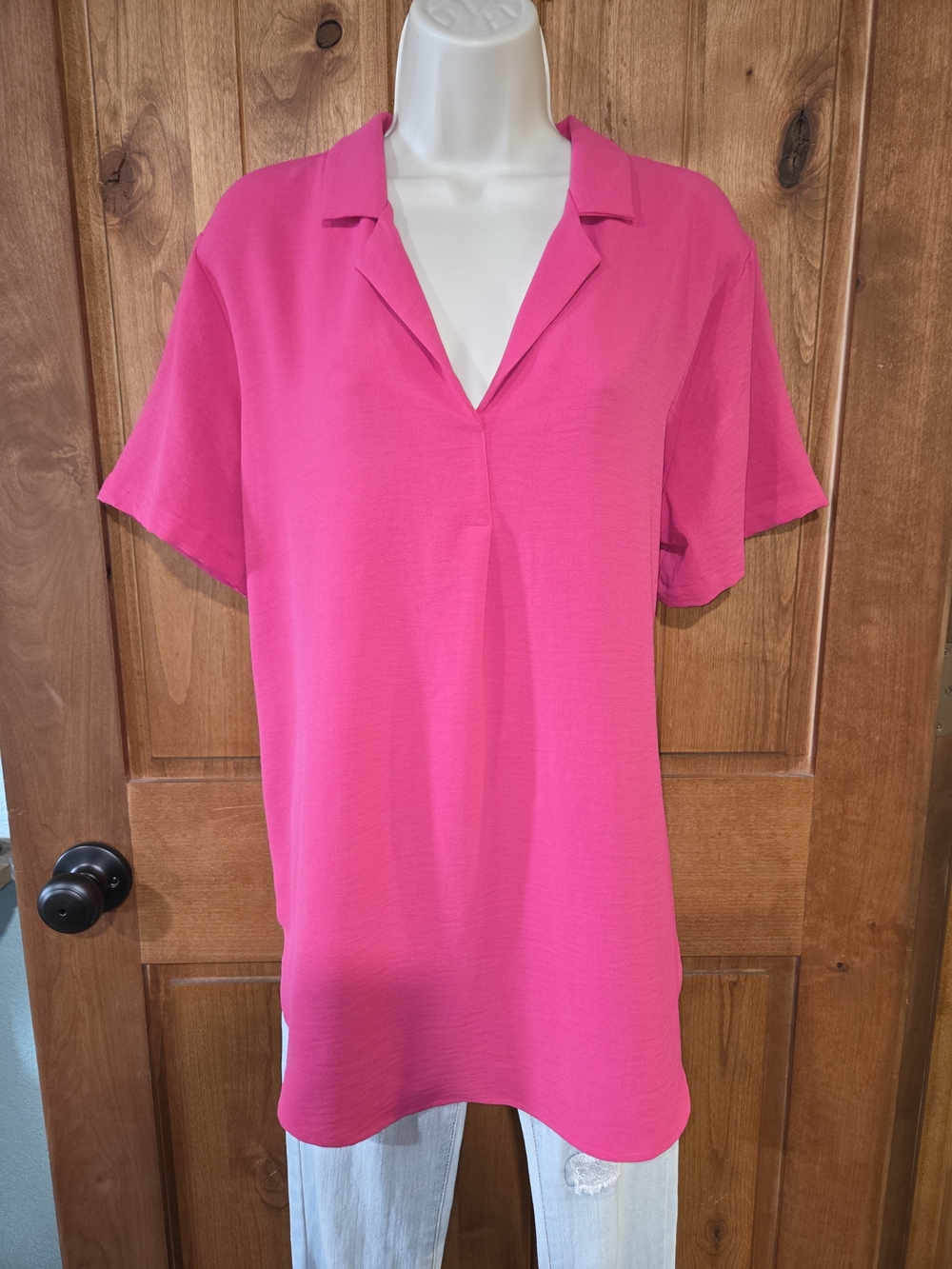 Hilary Radley‎ Hot Pink V-Neck Short Sleeve Tunic